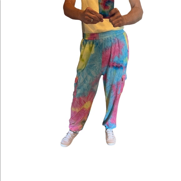Tie Dye Joggers Hippie Cargo Sweatpants Womens Small Blue Pink - Picture 9 of 11